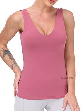 Women's V-Neck Tank Top with Built in Bra Wireless Padded Yoga Sports Camisole